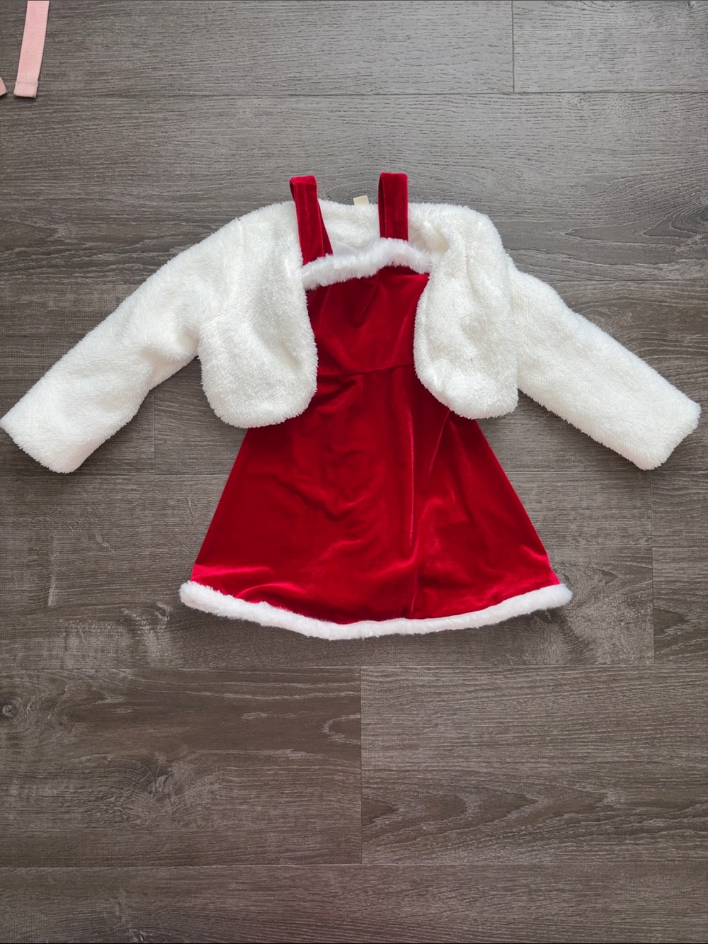 SHEIN Red Velvet Holiday Dress with White Faux Fur Bolero